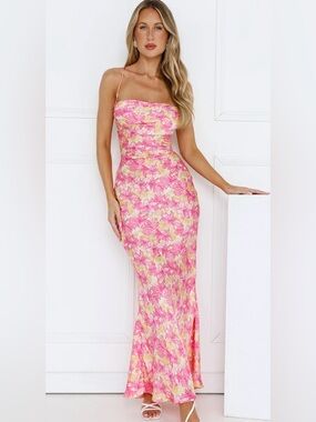 Hello Molly Pink and Yellow Floral Backless Maxi Dress- ONLY WORN ONCE